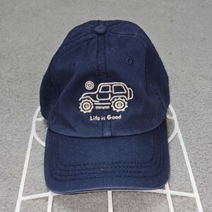 Life Is Good Navy Blue Cap with Embroidered Car Design